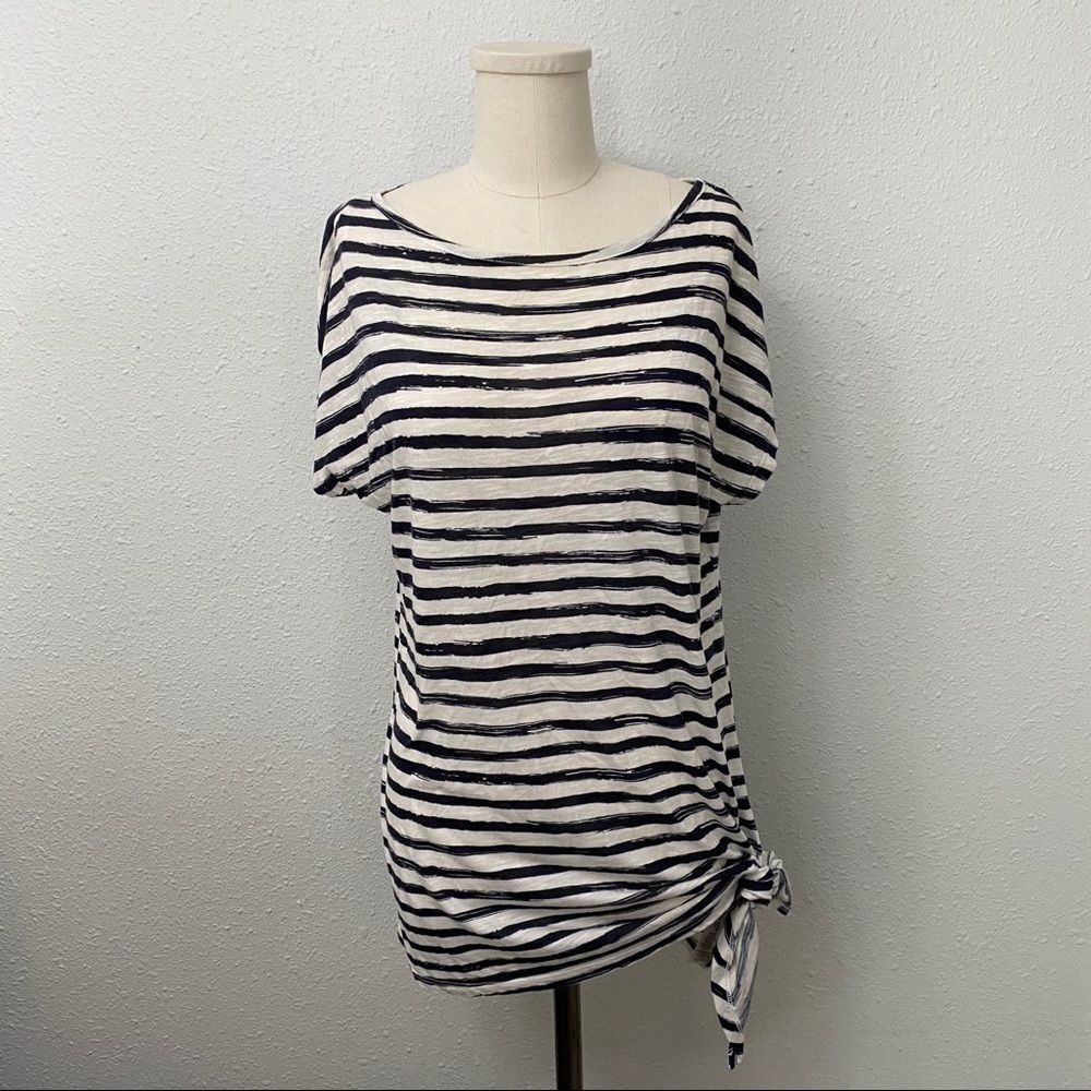 Michael Kors Striped Relaxed Fit Tie Hem Top XS Black White